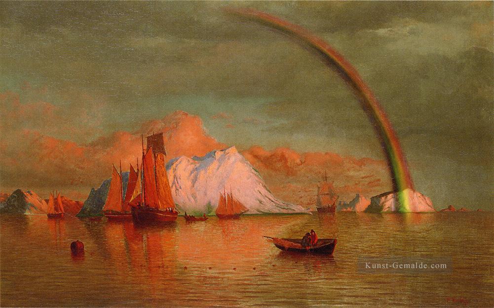 Arktis Sonnenuntergang mit Regenbogen Boot Seestück William Bradford Ölgemälde